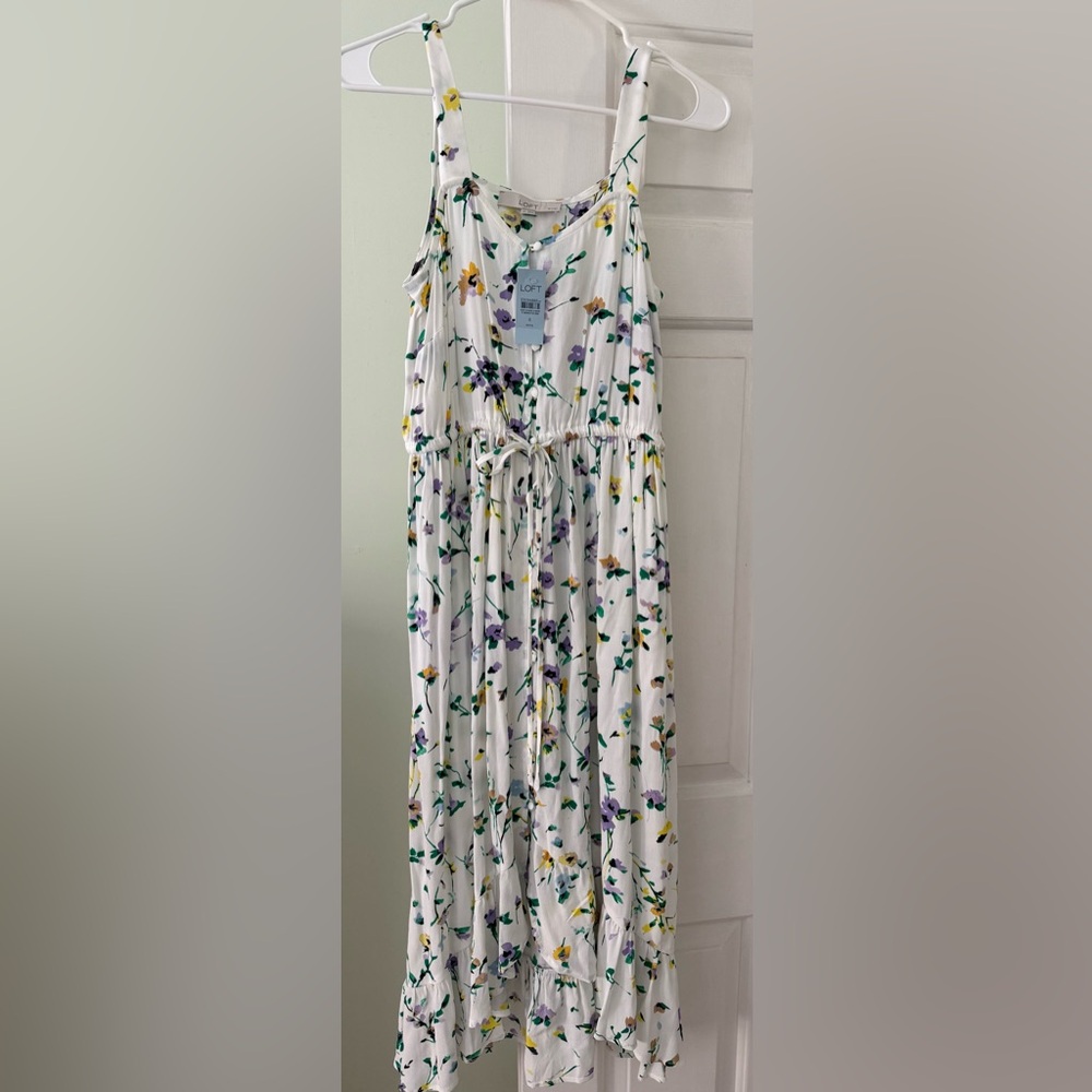 Loft Floral White Maxi Dress 6P